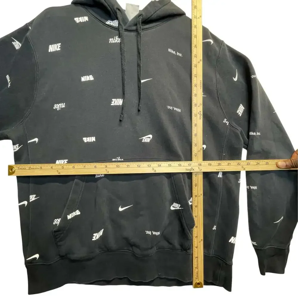 Nike Sportswear All Over Logo Hoodie Black White Men’s Large Pullover Swoosh